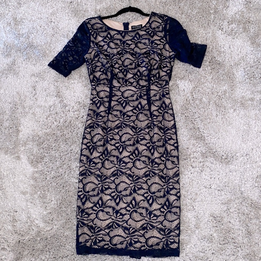Enfocus studios Blue and Cream print dress